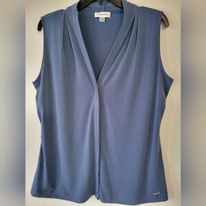 Calvin Klein Blue V-Neck Women's Slevelees Blouse Size L